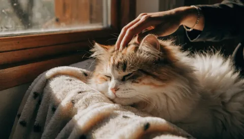 A cat mid-sneeze on a windowsill in soft daylight